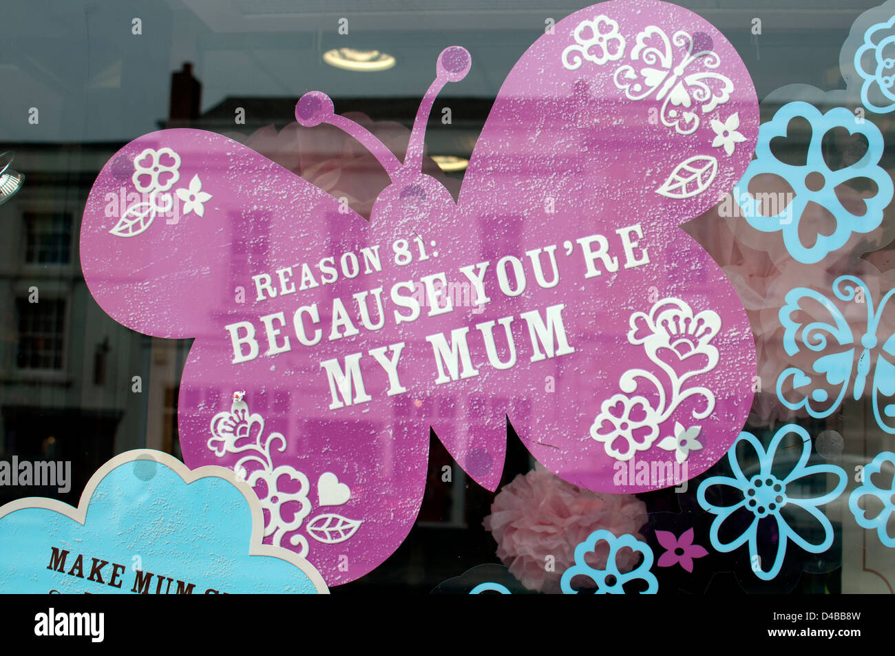 Mother`s Day sign in Thorntons chocolate shop Stock Photo